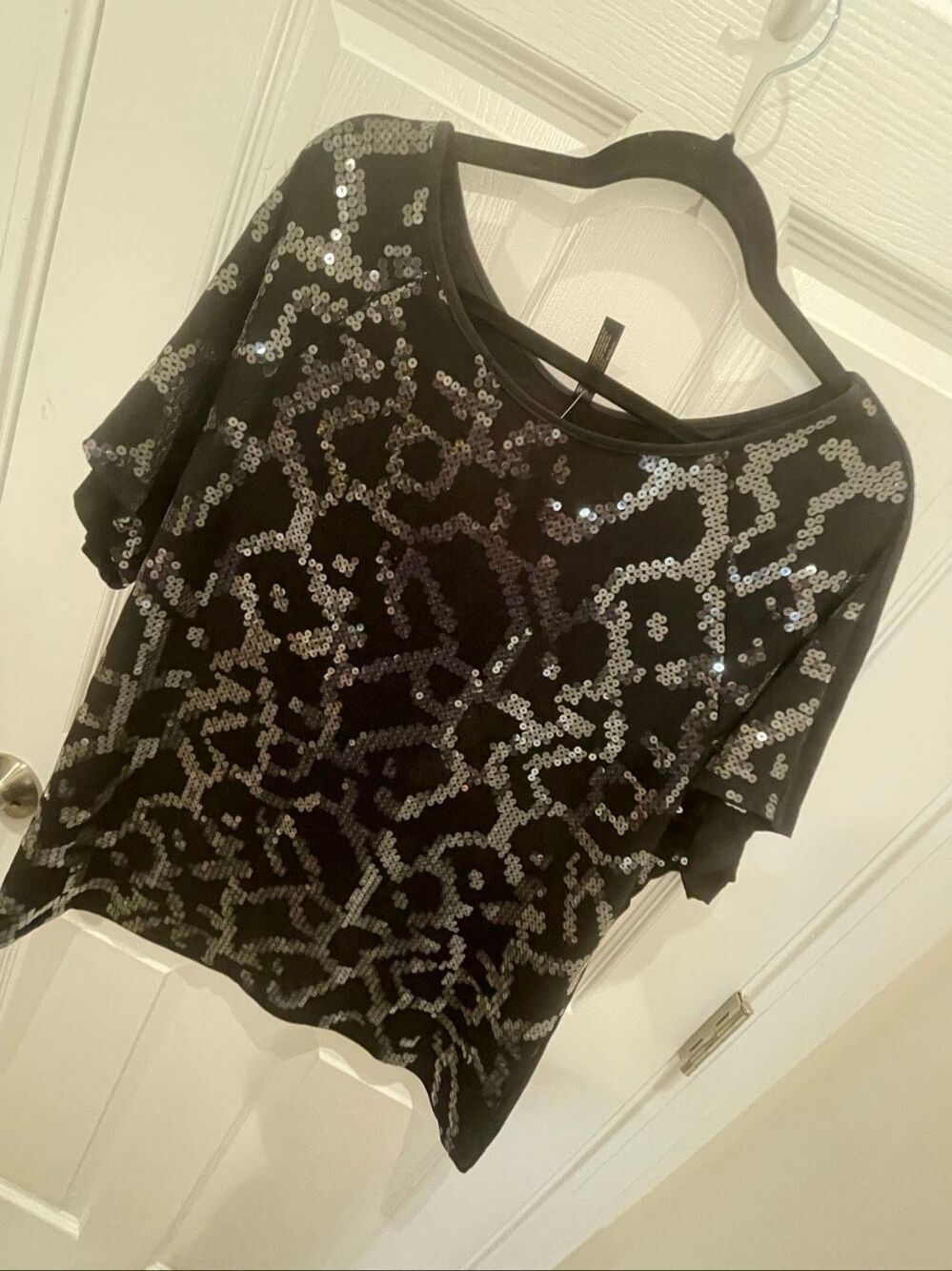 Massini Women’s Black Sequin Short Sleeve Top 1X Plus Size